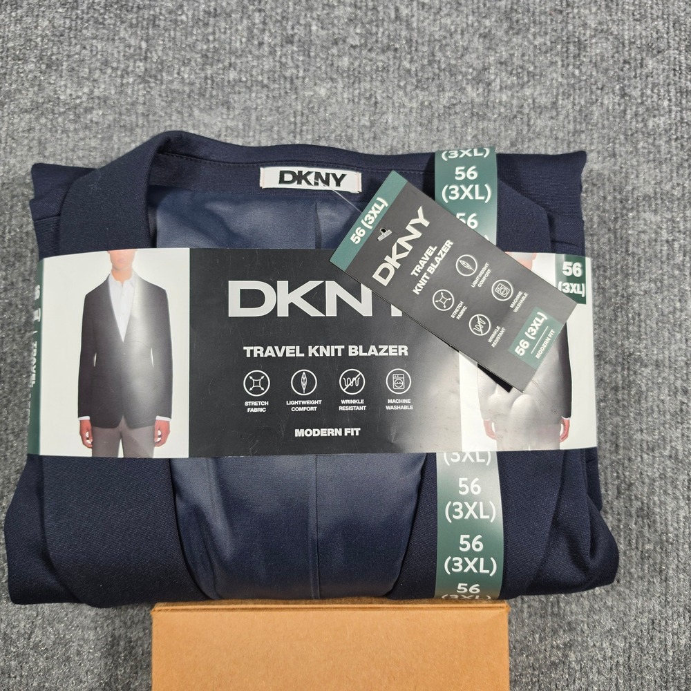 DKNY Mens Travel Knit Blazer Navy Blue Modern Fit Size 56 3XL DETO14ZW0050 NEW